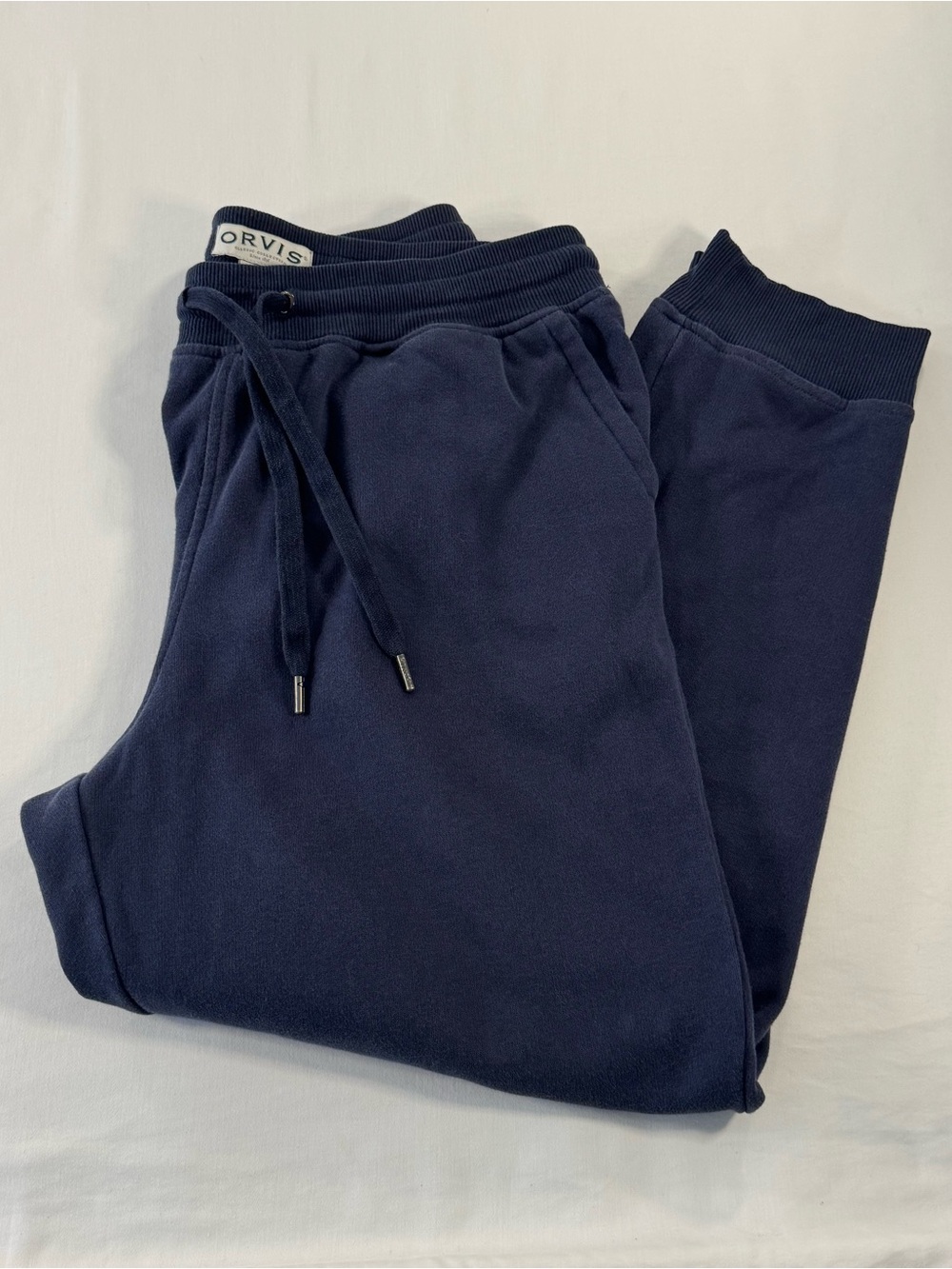 Orvis Men's M Navy Blue Fleece Jogger Sweatpants w/ Drawstring & Pockets
